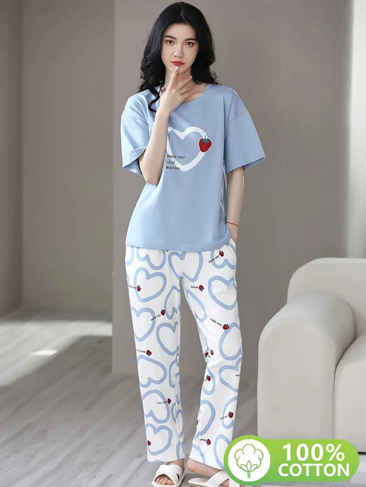 Strawberry Heart Printed Night Suit