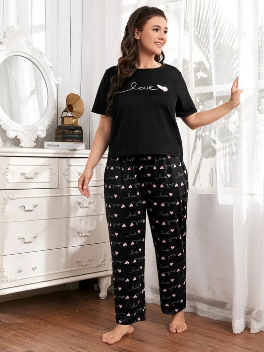 Black Small Heart Printed Night Suit