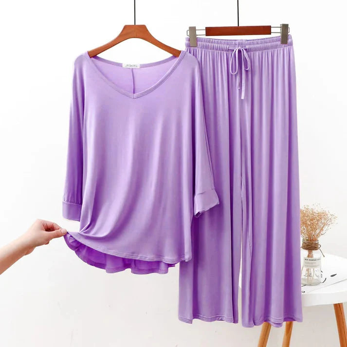 V-Neck Purple Plazzo Suit PJ Set