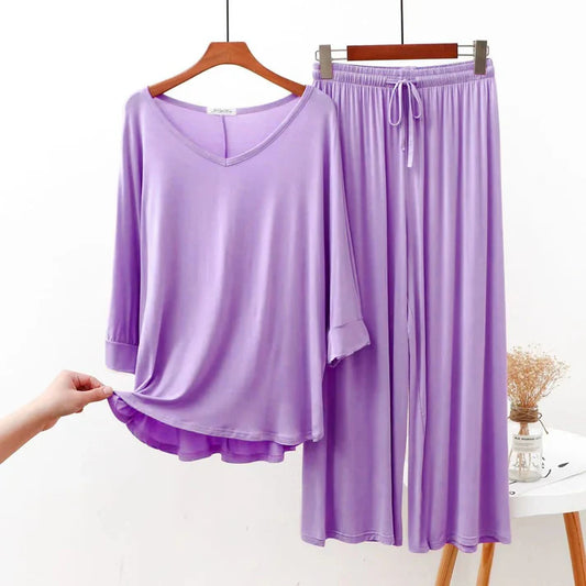 V-Neck Purple Plazzo Suit PJ Set