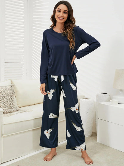 Navy Blue Pulip Flower Night Suit For Women