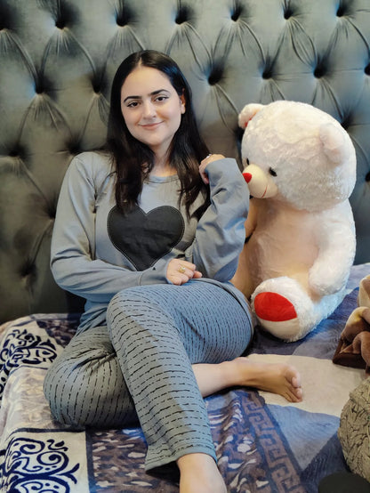 Black Heart Printed Night Suit