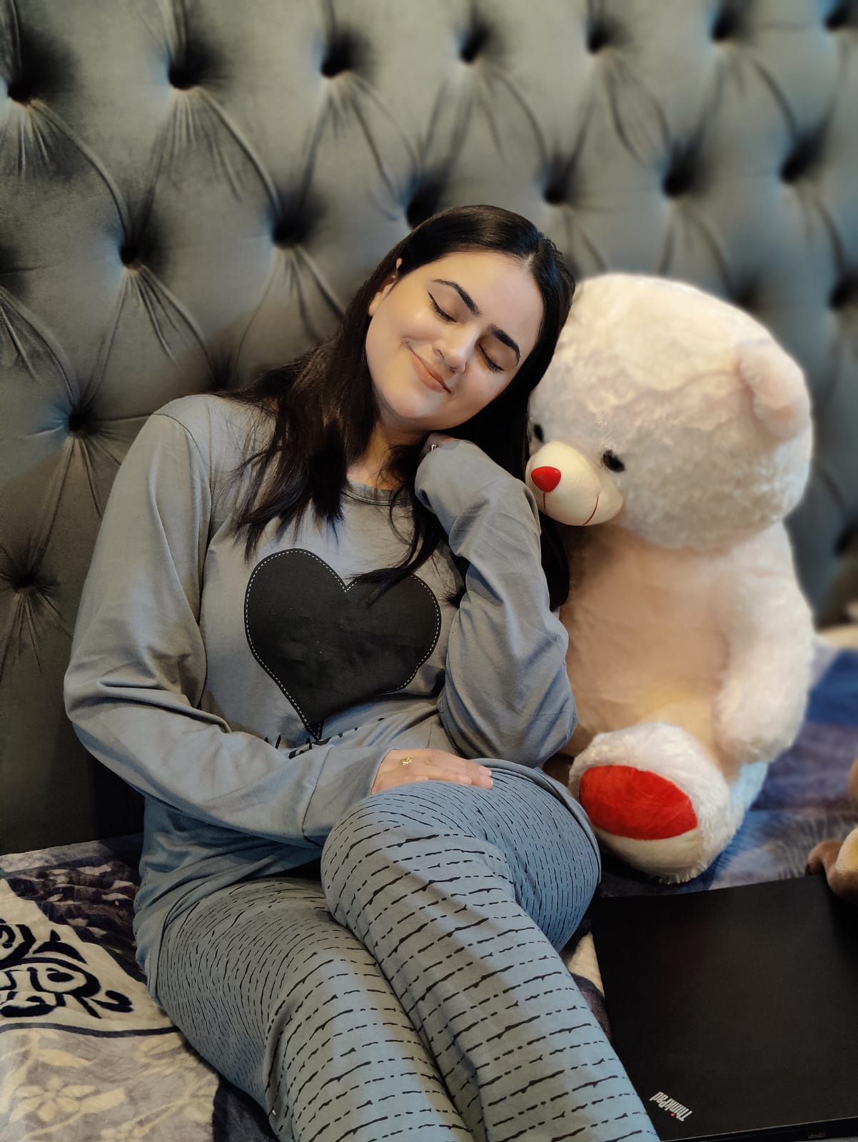 Black Heart Printed Night Suit