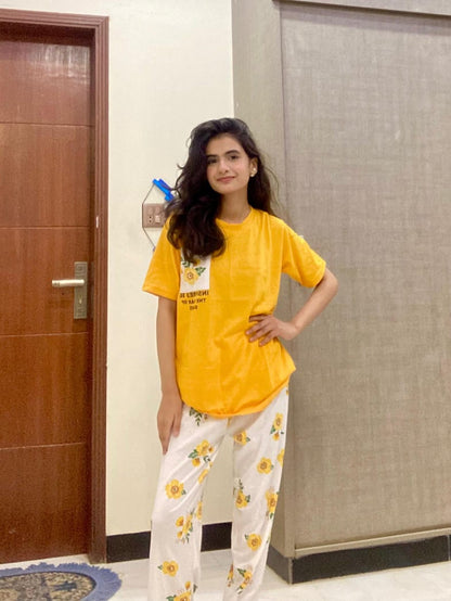Mustard Pocket Printed Night Suit