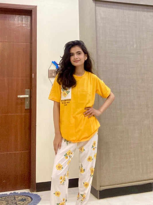 Mustard Pocket Printed Night Suit
