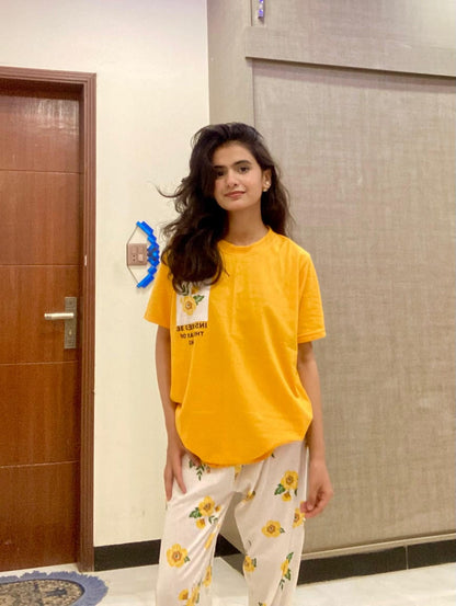 Mustard Pocket Printed Night Suit