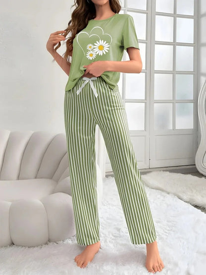 Green Sunflower Printed Night Suit