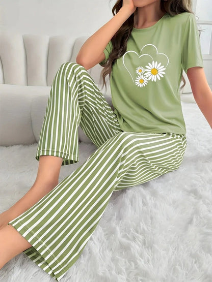 Green Sunflower Printed Night Suit