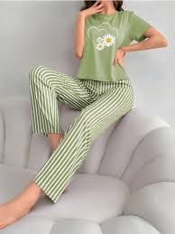 Green Sunflower Printed Night Suit