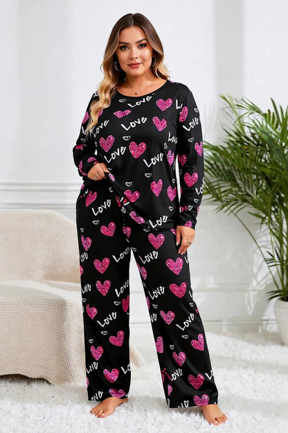 Black Love Heart Printed Night Suit