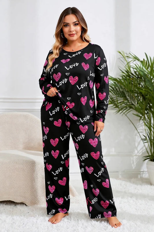 Black Love Heart Printed Night Suit