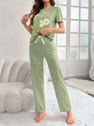 Green Sunflower Printed Night Suit