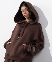 Dark Brown Basic Kangaroo Hoodie For Women