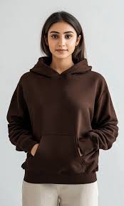 Dark Brown Basic Kangaroo Hoodie For Women