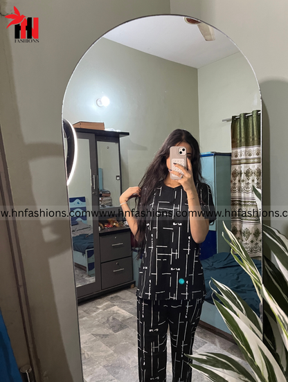 Black Printed Capri Night Suit