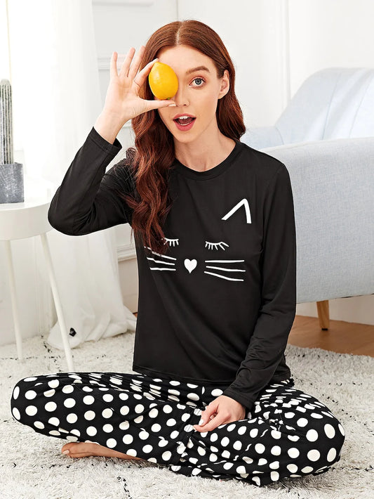 Kitten Printed Pajama Night Suit
