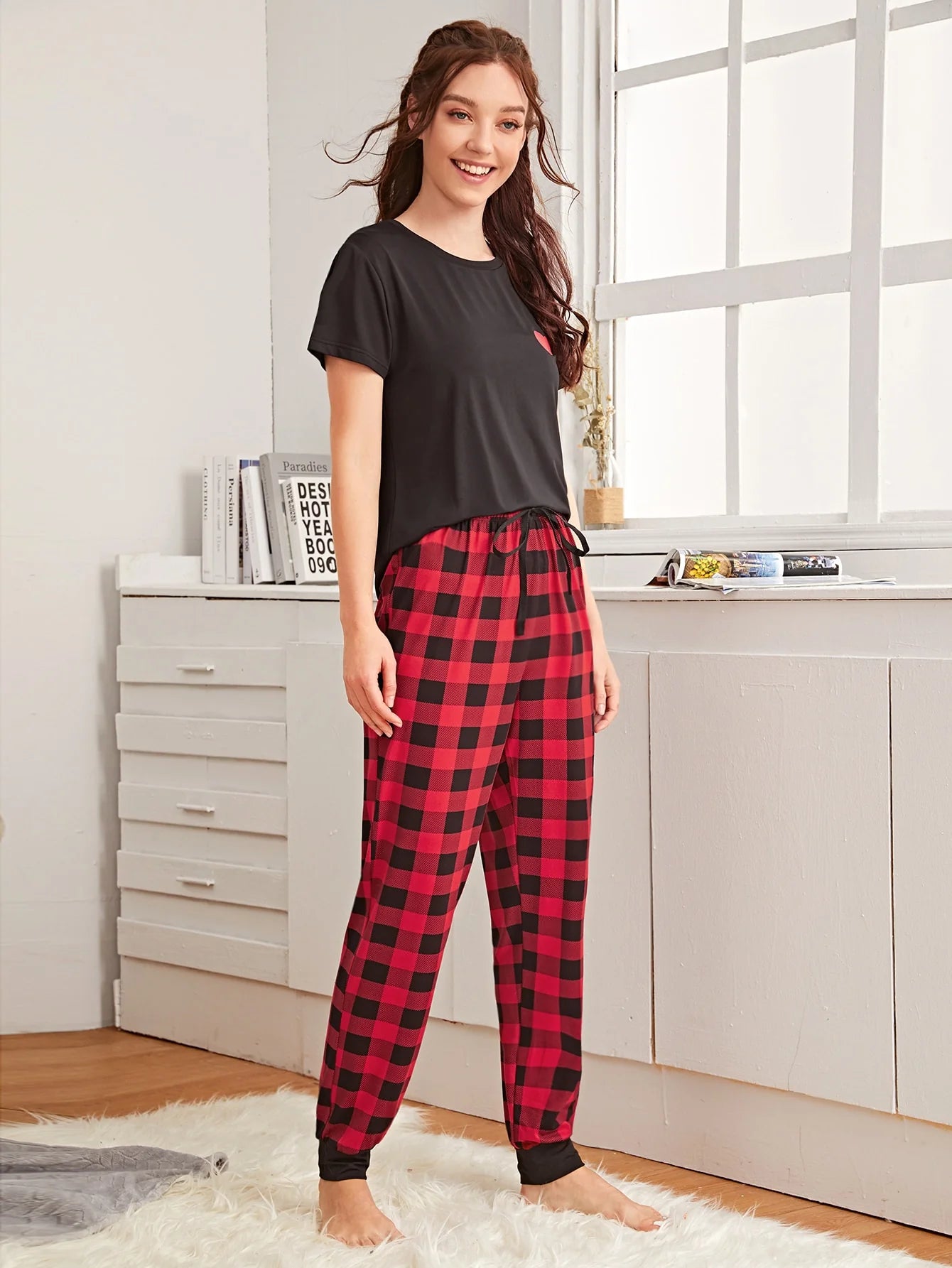Checkered top night suit