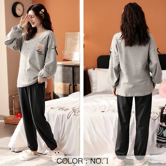 Gray Bear Printed Night Suit
